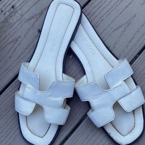 White leather slides